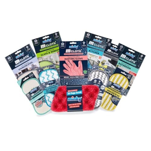 Image of Minky Mcloth Favourites Cleaning Bundle, 11 Piece Microfibre Set, All-in-One Home Essentials Cleaning Kit, Microfibre Cloth, Sponges & Scourers, Kitchen & Bathroom Accessories