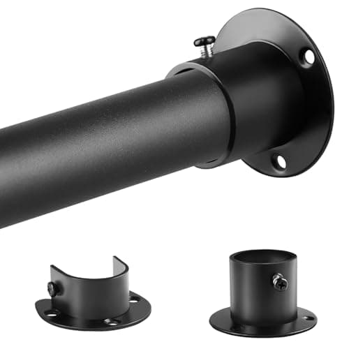 Image of Black Wardrobe Pole, Extendable Heavy Duty Wardrobe rail 74-250cm, Round Clothes Hanging Pole with End Sockets & Screws for Wardrobe Cabinet Cupboard,Diameter 32mm