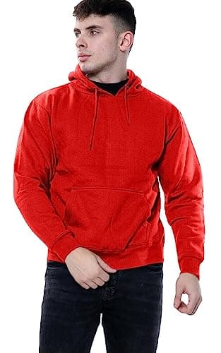 Image of True Face Mens Hoodie Pullover Classic Hooded Top Plain Ribbed Cuff Long Sleeve Sweatshirt Pull Over Hoody Red - 1, Small