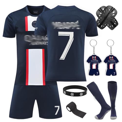 Image of Dekewe Football Kits for Kids Boys,No.7 Football Training Kits, Home Away Soccer Jerseys for Boys Include Shirts, Shorts, Guard Plate, Keychain and Socks