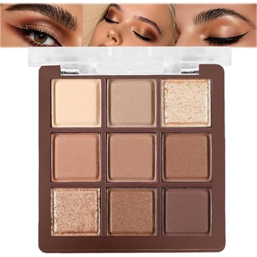 Image of Brown Eyeshadow Palette, 9-Color Matte & Shimmer Neutral Eye Shadow Pallets for Women, Highly Pigmented Natural Nude Gold Makeup Palette for Bronzer & Contour