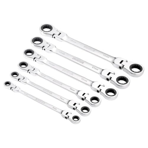 Image of Draper 27762 HI-TORQ Metric Flexible Head Double Ring Ratchet Spanner Set (6 Piece)
