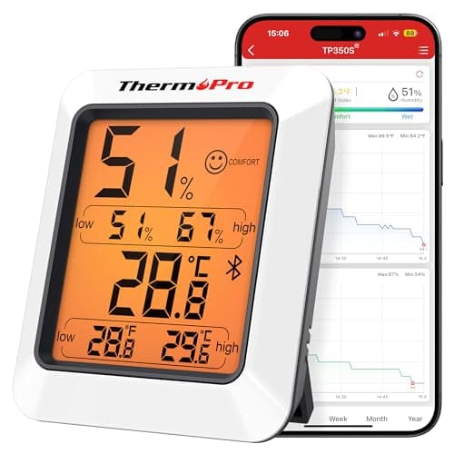 Image of ThermoPro TempPro TP350 Bluetooth Room Thermometer, Indoor Hygrometer with Alerts, Humidity Meter and Temperature Monitor with Smart App and 2-Year Data Record & Export, Humidity Sensor for Baby Room