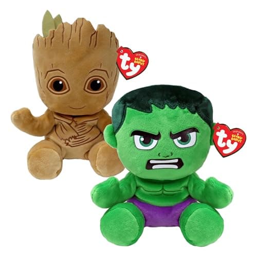 Image of TY Marvel Multipacks Groot & Hulk Beanie Babies - Soft Plush Toys for Kids, Baby Toys, Collectible Stuffed Teddy, Plushies for Kids