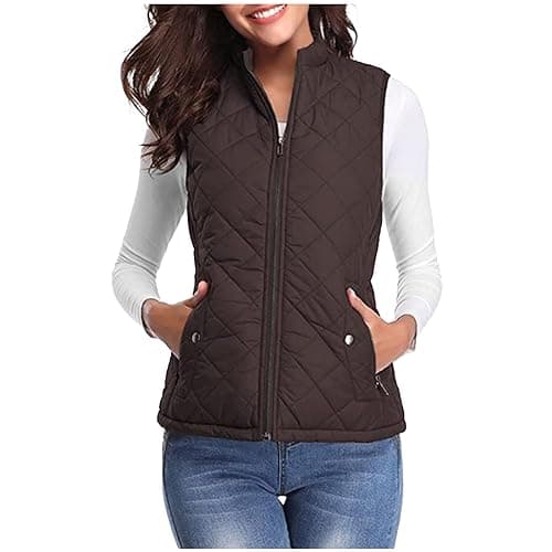 Image of Women Padded Gilet Puffer Down Vest Zip Up Winter Warm Quilted Jacket Lightweight Body Warmer Sleeveless Jackets Fleece Coat Windproof Waterproof Gilets Warehouse Deals Dlearance