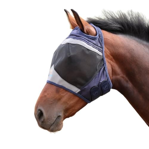 Image of Shires Fine Mesh Fly Mask With Ear Hole - Navy Blue