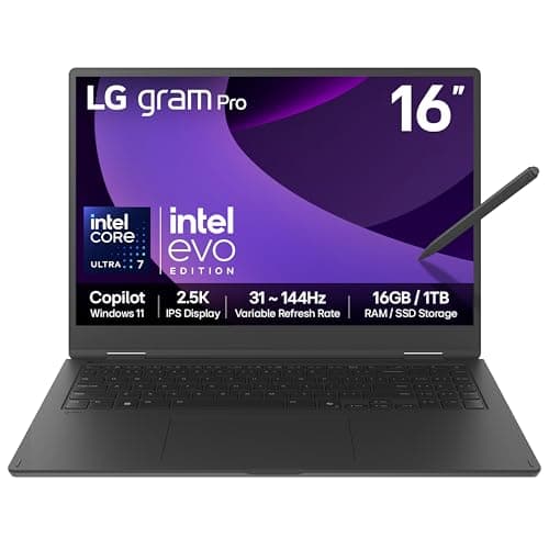 Image of LG gram Pro 2in1 16T90TP - 16 Inch 2.5K IPS Touchscreen 144Hz VRR, Ultra-Lightweight 2-in-1 Laptop, Intel Core Ultra 7 255H, 16GB RAM, 1TB SSD, Windows 11 Home, gram Hybrid AI, Copilot, Black (2025)
