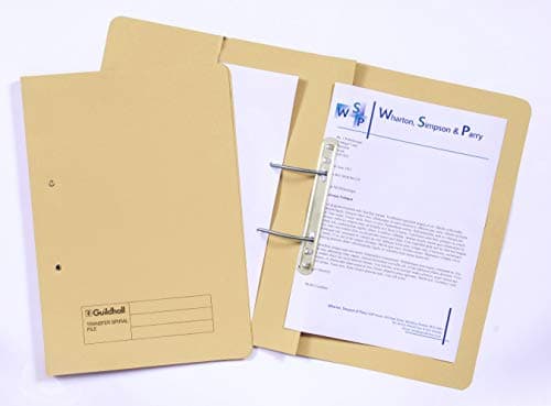 Image of Exacompta - Ref 349-YLWZ - Guildhall - Pocket Spiral File, 315gsm Heavyweight Manilla, Holds A4 & Foolscap Documents, Left Hand Pocket, Blue Angel Certified - Yellow, Pack of 25