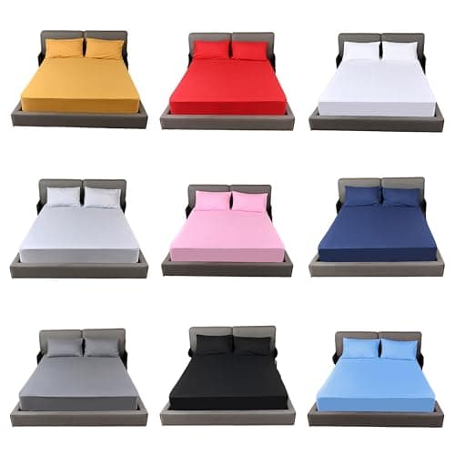 Image of New 40CM/16" Extra Deep Double Size Fitted Sheet Bedding with 40cm Depth, Soft Poly Cotton Double Fitted Sheet Plain Dye Percale Bed Sheets Elastic Pocket Bottom Sheet (Silver)