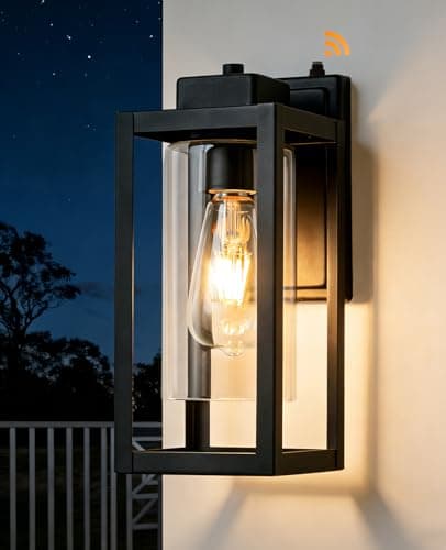 Image of FTL Dusk Till Dawn Outdoor Wall Lights, Black Porch Light with Ambient Sensor, Exterior Sensor Wall Sconces Auto On/Off, E27 Outside Lantern Security Light Mains Powered for Garage Patio Entry, IP44