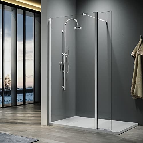 Image of ELEGANT 1200mm Frameless Wet Room Shower Screen Panel 8mm Easy Clean Glass Walk in Shower Enclosure with 300mm Return Panel and Support Bar