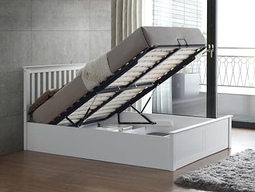 Image of Bedmaster Malmo Wooden Ottoman Storage Bed Size And Colour Options (White, Small Double)