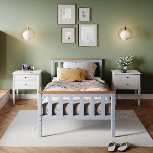 Image of ZANOFIRA 3ft Single Bed Frame Solid Pine Wood Bed with Headboard and Footboard, Perfect For Adults Kids Teenagers Fitted Slats Strong Support Legs with Smooth Finish, Grey