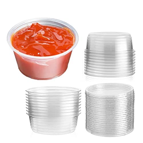 Image of Venuscello® 500 x Clear Round Food Container Portion Tub with Lids Plastic Sauce Pots Microwave Freezer & Dishwasher Safe for Store Frozen Food Meal Prep (10oz - 300ml)