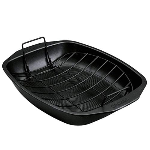 Image of Circulon Ultimum Roasting Tin with Rack - Roasting Trays for Oven Non Stick, Freezer and Dishwasher Safe Carbon Steel Bakeware, Black, 39.4 x 30.7 x 6.5cm