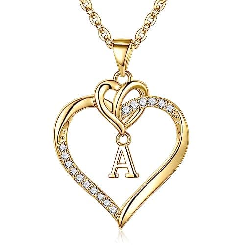 Image of TINGN Heart Initial Necklaces for Women Girls, 14K Gold Plated Heart Initial A Pendant Necklace Dainty Letter Necklaces for Womens Teen Girls Jewelry Birthday Gifts for Women Mum Wife