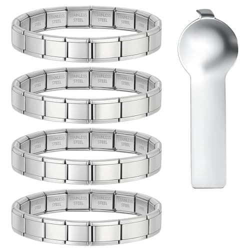 Image of Nomination Bracelets, 4-Piece Interlocking Square Bracelet Set with Removal Tool, Italian Charm Bracelet for Stylish Accessories, 17.5 x 0.9 cm, Steel Color