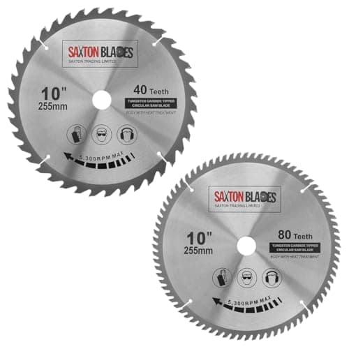 Image of Saxton TCT Circular Wood Mitre Saw Blades 255mm x 40 & 80T x 25.4mm Bore fits Evolution Rage Saws (Pack of 2)