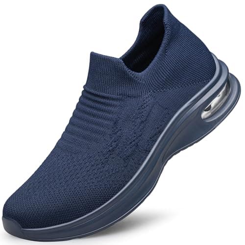 Image of SURFING TREE Men's Running Trainers Lightweight Breathable Walking Shoes Non Slip Athletic Sneakers Workout Casual Fashion Shoes Navy Blue Size 9.5