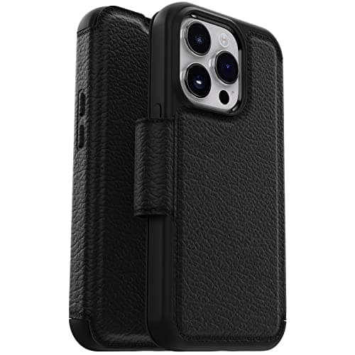Image of OtterBox iPhone 14 Pro (ONLY) Strada Series Case - Shadow (Black), Card Holder, Genuine Leather, Pocket-Friendly, Folio case