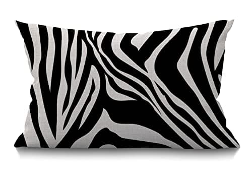Image of BGBDEIA Cushion Cover Zebra Stripes Black and White Zebra Print Animal Pattern Skin Abstract Art Rectangular Throw Pillow Cover for Couch Sofa Home Decor Cotton Linen 30 x 50 cm 12x20 Inch