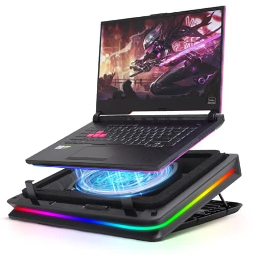 Image of Gaming Laptop Cooling Pad, Gaming Laptop Cooler, Laptop Cooling Pad Stand with 18 CM External Cooling Fan, Fast Cooling Computer Laptop 15-21in, Touch Control, Adjustable Speed Control, 3-Port USB