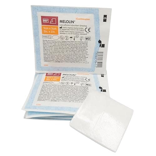 Image of Melolin 5cm x 5cm Sterile Non-Adherent Dressings – Pack of 25 | Low-Adherent, Highly Absorbent Wound Care Pads for Minor Burns, Cuts, Abrasions, and Post-Surgical Care | SterlingSquare