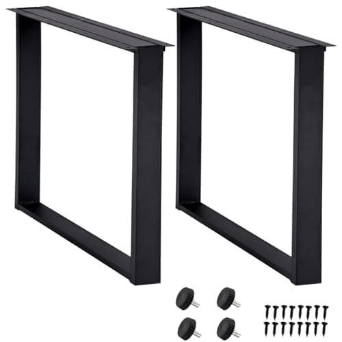 Image of H JINHUI Square Table Legs Set of 2,Metal Coffee Table Bench Legs 70cm (H) x 50cm (W),with Screws and Floor Protectors for Home Office Dining DIY