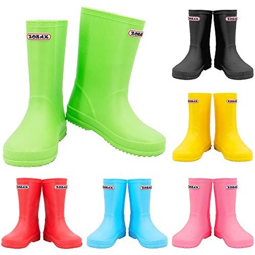 Image of Zorax - UK13 Child - EU31 - Green Girls Boys Waterproof Non-Slip Kids Motorbike Rain Boots Rain Shoes Wellies Unisex Children Wellington Boots