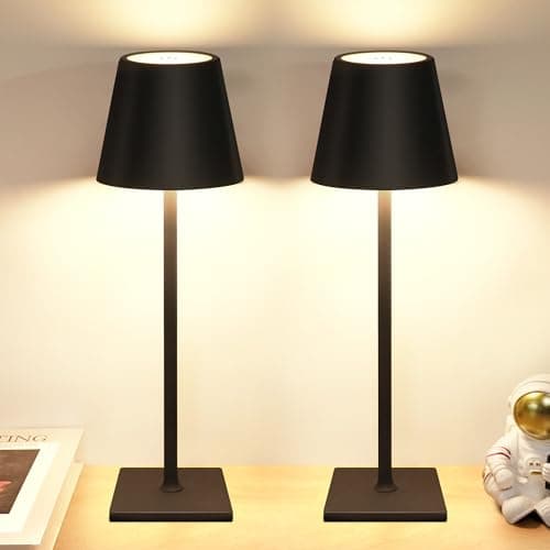 Image of NEWSEE 2 Pack Rechargeable Cordless Table Lamp, Portable LED Desk Light Touch Lamp with 3-Color Dimming, 4000mAh Battery Operated, Waterproof Suitable for Outdoor, Garden, Restaurant, Camping (Black)