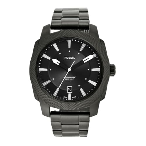 Image of FOSSIL Machine Watch for Men, Quartz movement with Stainless steel or Leather strap, Black and dark grey, 49 mm