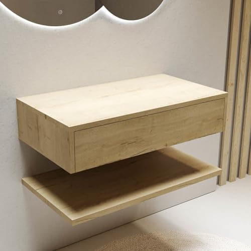 Image of Lugo 800mm Wood Effect Wall Hung Countertop Vanity Shelves