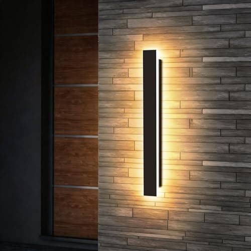 Image of auralab 60cm Long Wall Light Outdoor, IP65 Waterproof Stainless Steel Wall Sconce Exterior Lighting, 3000K Modern LED Decorative Wall Lights for Swimming Pool, Living Room and Porch, Black