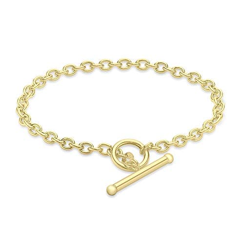 Image of CARISSIMA Women's 9 ct Yellow Gold 4 mm Oval Belcher Chain T-Bar Bracelet of Length 19 cm/7.5 Inch