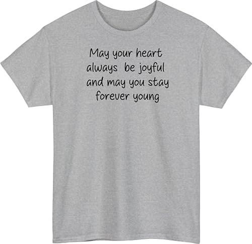 Image of Forever Young Quote T Shirt, Inspirational Graphic Tee for Women Men, Aesthetic Typography Shirt, Positive Quote Casual Top Heather Grey
