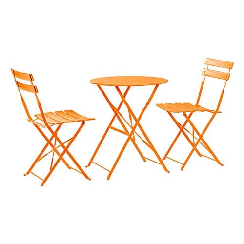 Image of Harbour Housewares 2 Seater Sussex Bistro Set - Folding Table Chairs Outdoor Patio Garden Furniture - Round - Orange