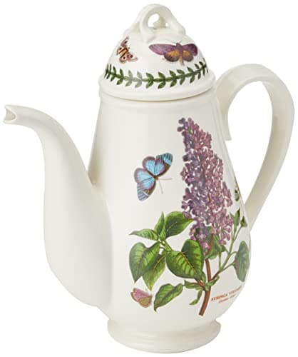 Image of Portmeirion x Botanic Garden Coffee Pot - 2.75 Pint, Elegant Romantic Shape with Floral Motif, Suitable for Serving Coffee, Tea, Juice, or Water, Dishwasher & Microwave Safe, Made in England