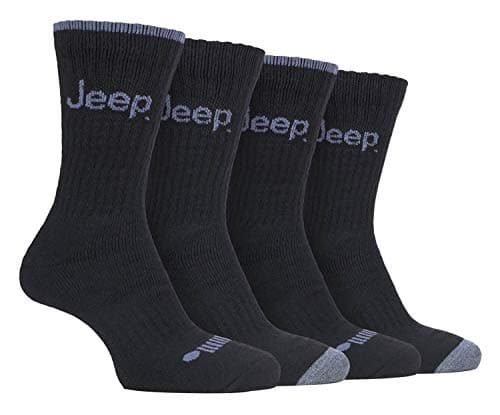 Image of Jeep - 4 Pairs Mens Anti Blister Thick Cushioned Luxury Boot Socks for Outdoor Activities | Hiking Walking Trekking (6-11, Black/Charcoal)