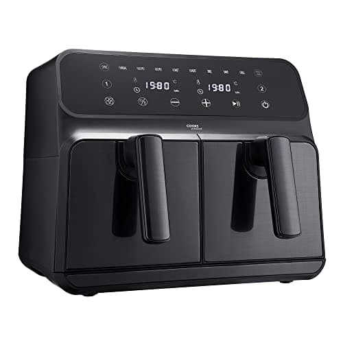 Image of Cooks Professional 8 Litre Dual Digital Air Fryer with Double Twin Basket | Stainless Steel Energy Saving Instant Fryer with Double Drawers & Preset Functions | 8L Capacity (XL) | Black