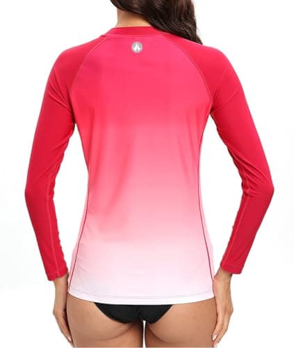 Image of SURFEASY Womens Rash Vest Long Sleeve Ladies Sun Protection Swim Shirt Rash Guard Tops Swimsuit (Red Gradient,S)