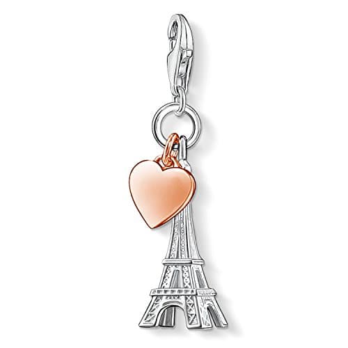 Image of Thomas Sabo Women Charm Pendant Eiffel Tower Paris Heart Charm Club 925 Sterling Silver 0904-415-12