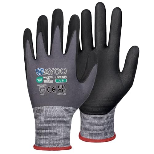 Image of KAYGO 3 Pairs Safety Work Gloves MicroFoam Nitrile Coated, KG18N,Seamless Knit Nylon Glove with Black Micro-Foam Nitrile Grip,Ideal for General Purpose,Automotive,Home Improvement
