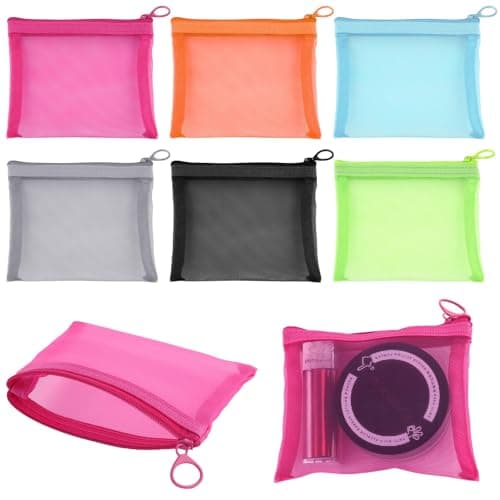 Image of 6 Pack Mini Zipper Mesh Bags 13x10cm Nylon Clear Toiletry Bag Makeup Cosmetic Mini Pouches Travel Coin Pouch Small Cosmetic Organizer Portable Travel Pouch for Lipstick Earphone Jewelry 6 Colors