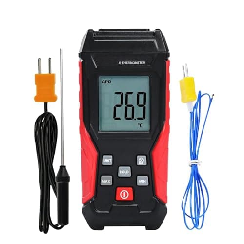 Image of Digital K Type Thermometer Thermocouple Thermometer with Two Thermocouple Probes, Single Channel Industrial Temperature Meter -328°F~2500°F Range HVAC Gauge with Backlit LCD Display Max/Min, Data Hold