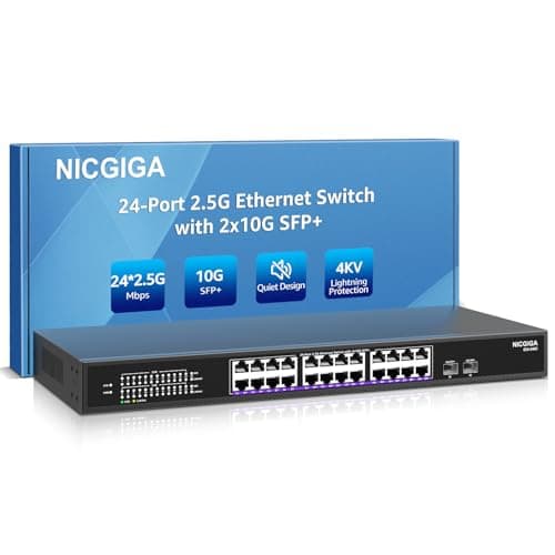 Image of 26 Port 2.5Gb Unmanaged Ethernet Switch with 24* 2.5G Base-T Ports, 2* 10G SFP+ Ports. NICGIGA 2.5Gbps Network Switch for 2.5Gbps NAS/PC, WiFi6 Router, Wireless AP.