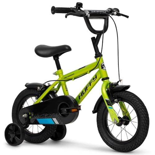 Image of Huffy Pro Thunder 12 Inch Boys Bike with Stabilisers, Acid Green – Ideal for Kids Aged 3 to 5 Years, Rider Height 98–112cm