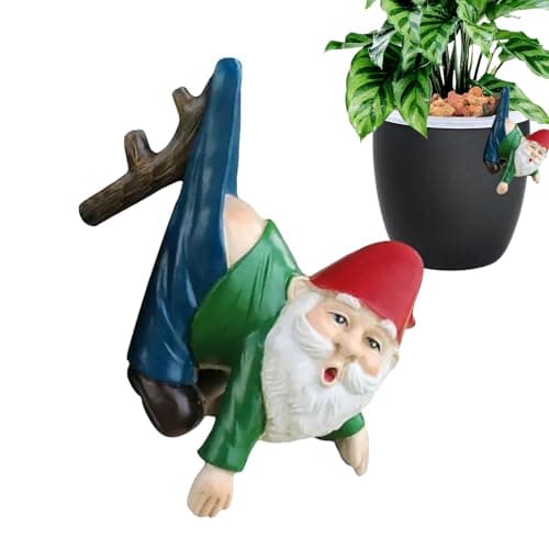 Image of Whimsical Hangable Resin Dwarf Garden Gnome Statue - Planter Hanger for Flower Pot, Vase & Succulent Plants - Decor for Yard, Lawn, Patio, Balcony & Indoor Tabletop