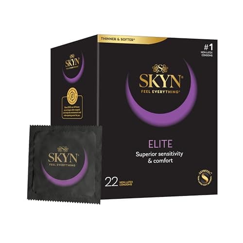 Image of SKYN Elite (Pack of 22): Ultra-Thin Latex Free Condoms for Men, Regular Size Condoms, SKYNFEEL Technology, Smooth Surface, Lubricated, 53mm Nominal Width