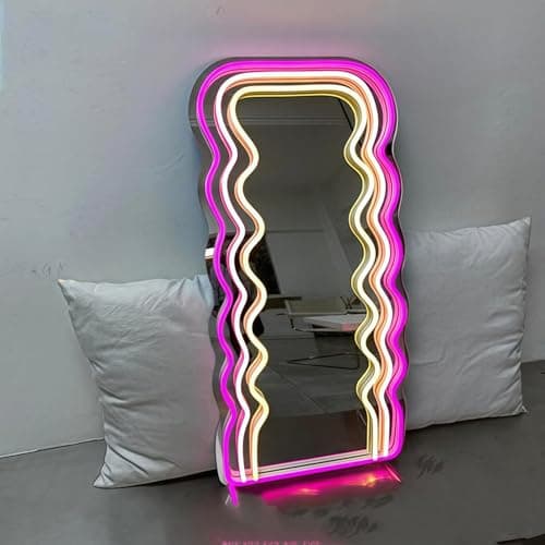 Image of Maimeili LED Mirror Neon Lights Dressing Up Mirror Cat/Shine Heart/Bat/Butterfly Shape Neon Signs Modern Home Girl Room Bathroom Salon Wall Art Decor Gift For Girlfriend USB Powered