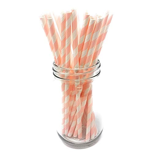 Image of Picture Perfect Party Premium Paper Straws [Pack of 25 Drinking Straws] (Pastel Pink Stripes)